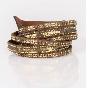 Rock Star Attitude Brass Bracelet Paparazzi Gold Studded Leather Wrap Bracelet